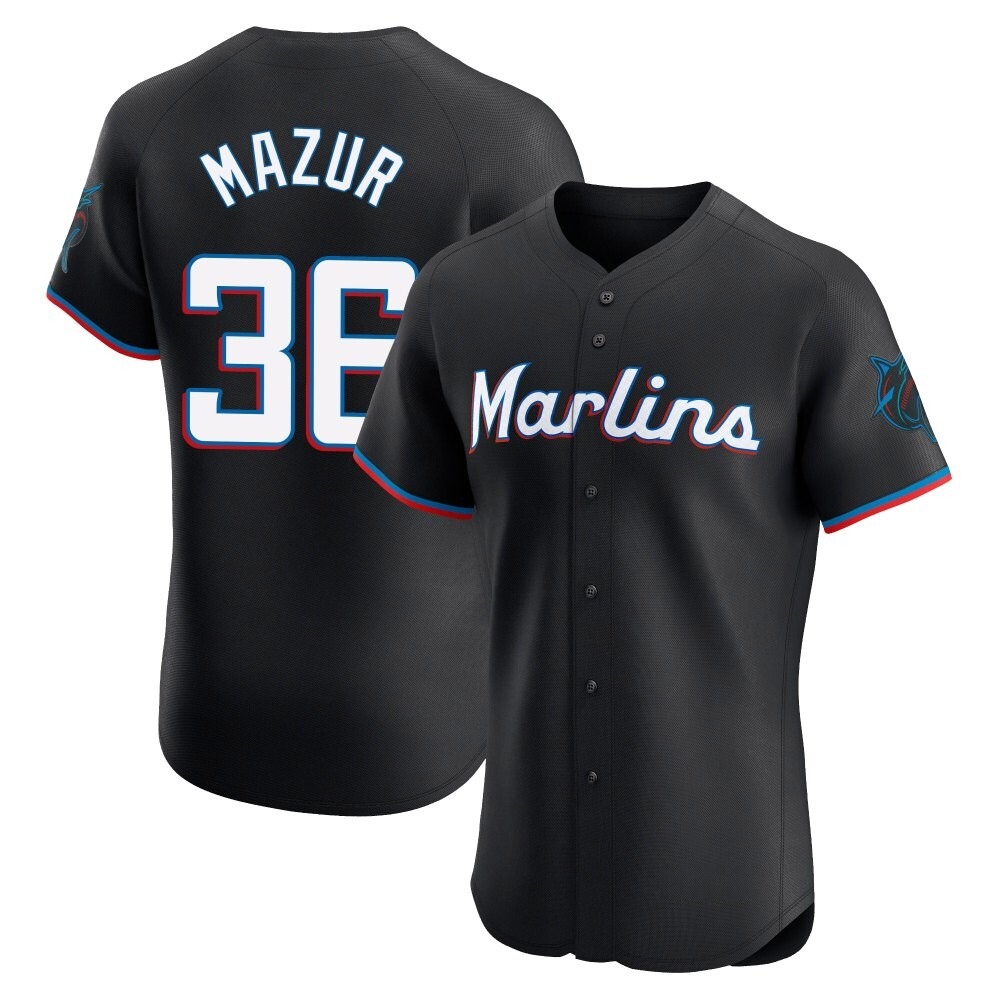 Elite Miami Marlins Adam Mazur Alternate Vapor Premier Jersey - Black Elite Miami Marlins Adam Mazur Alternate Vapor Premier Jersey - Black