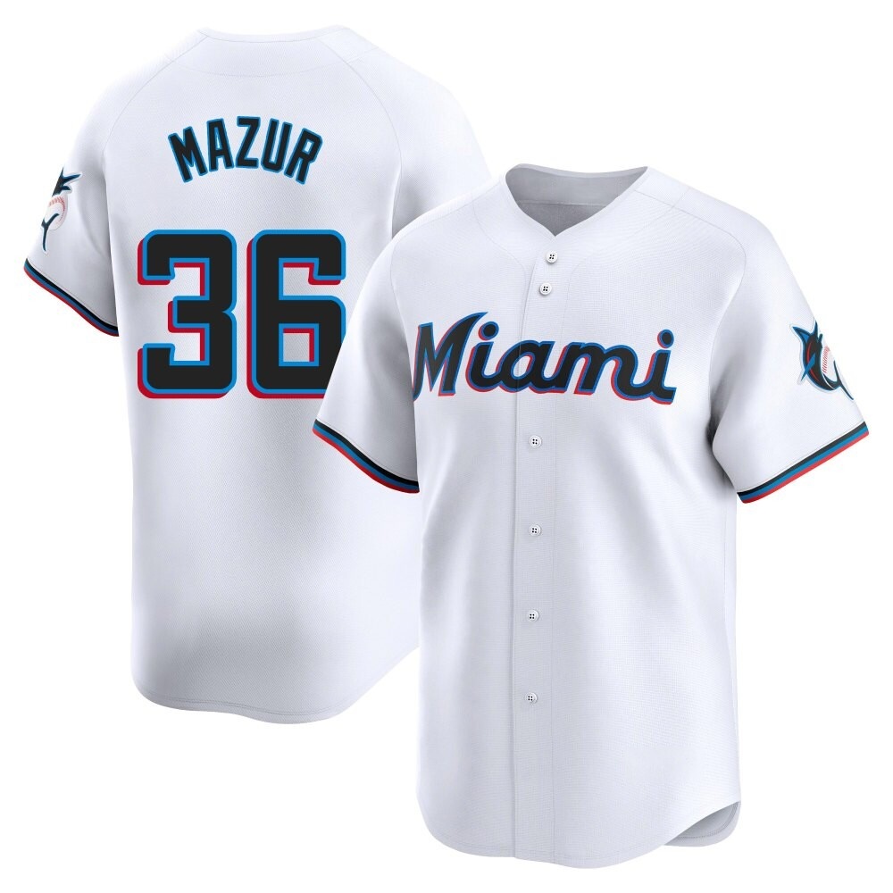 Limited Miami Marlins Adam Mazur Home Jersey - White Limited Miami Marlins Adam Mazur Home Jersey - White