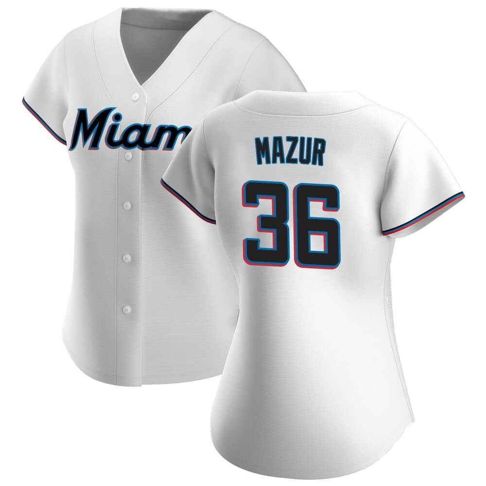 Women's Authentic Miami Marlins Adam Mazur Home Jersey - White Women's Authentic Miami Marlins Adam Mazur Home Jersey - White