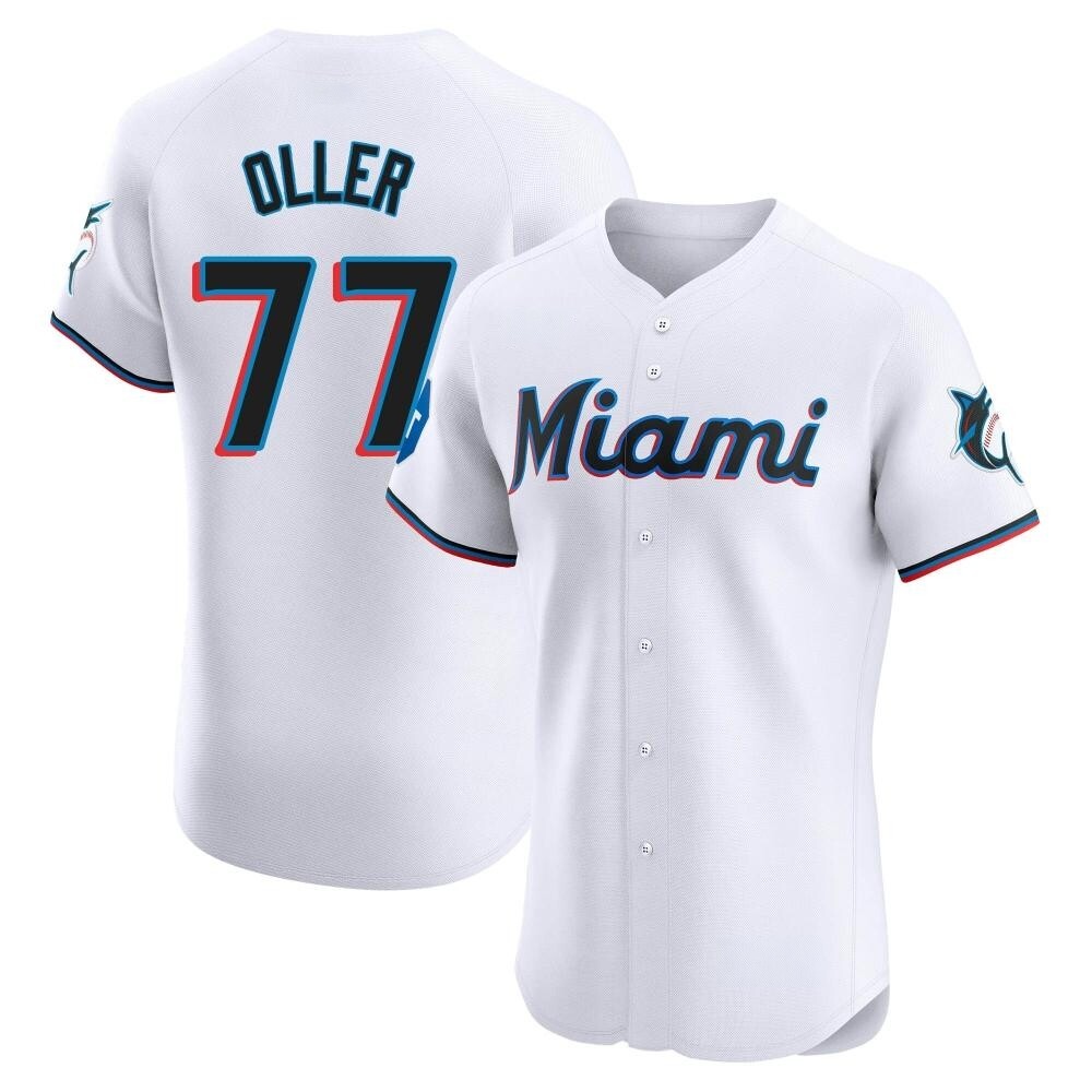 Elite Miami Marlins Adam Oller Home Patch Jersey - White Elite Miami Marlins Adam Oller Home Patch Jersey - White