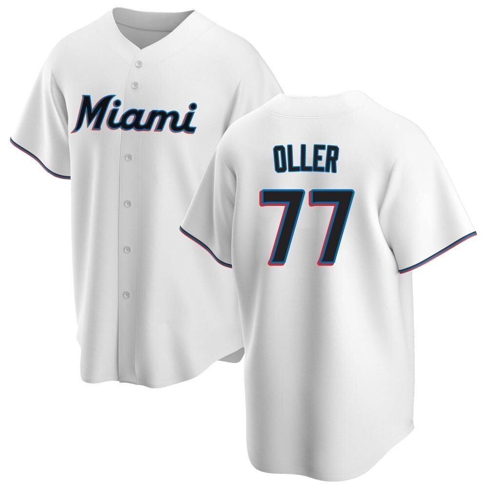 Youth Replica Miami Marlins Adam Oller Home Jersey - White Youth Replica Miami Marlins Adam Oller Home Jersey - White
