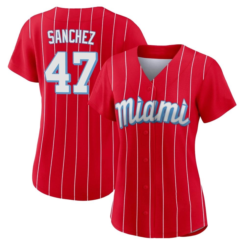 Women's Authentic Miami Marlins Ali Sanchez 2021 City Connect Jersey - Red Women's Authentic Miami Marlins Ali Sanchez 2021 City Connect Jersey - Red