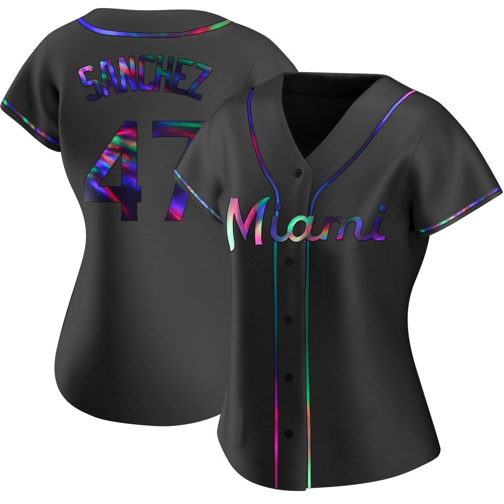 Women's Replica Miami Marlins Ali Sanchez Alternate Jersey - Black Holographic Women's Replica Miami Marlins Ali Sanchez Alternate Jersey - Black Holographic