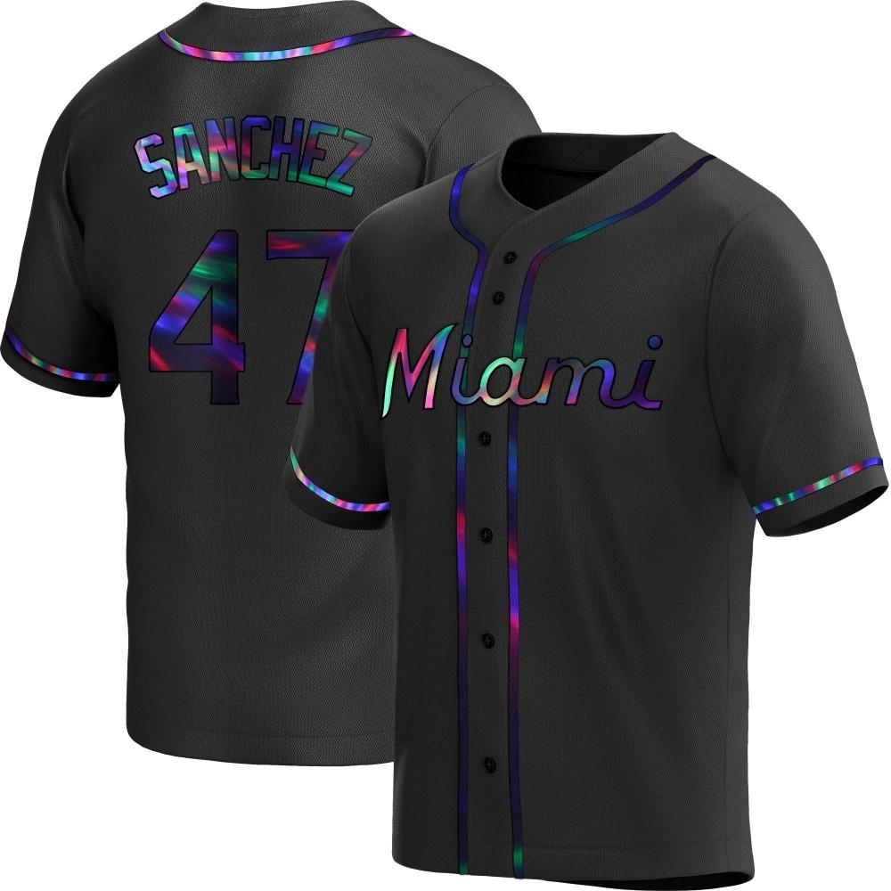 Youth Replica Miami Marlins Ali Sanchez Alternate Jersey - Black Holographic Youth Replica Miami Marlins Ali Sanchez Alternate Jersey - Black Holographic