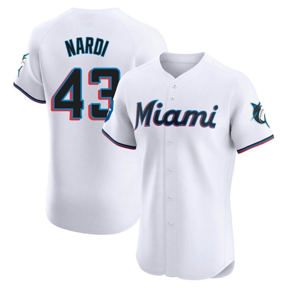 Elite Miami Marlins Andrew Nardi Home Patch Jersey - White Elite Miami Marlins Andrew Nardi Home Patch Jersey - White