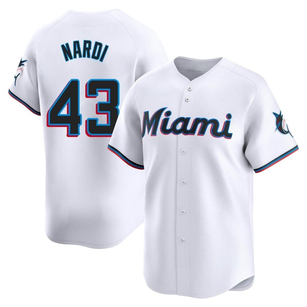 Limited Miami Marlins Andrew Nardi Home Jersey - White Limited Miami Marlins Andrew Nardi Home Jersey - White