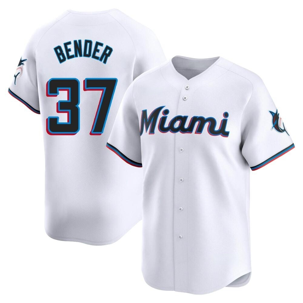 Limited Miami Marlins Anthony Bender Home Jersey - White Limited Miami Marlins Anthony Bender Home Jersey - White