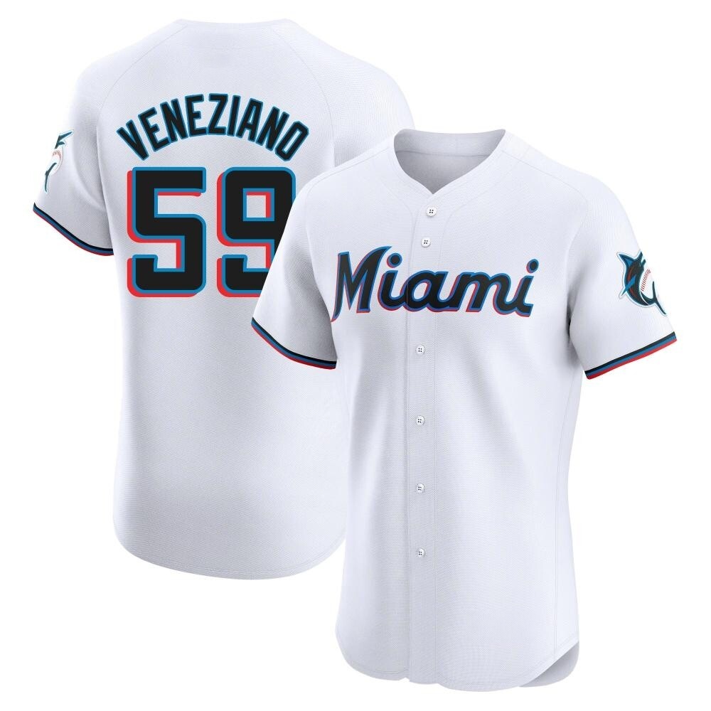 Elite Miami Marlins Anthony Veneziano Home Jersey - White Elite Miami Marlins Anthony Veneziano Home Jersey - White