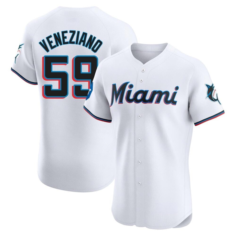 Elite Miami Marlins Anthony Veneziano Home Patch Jersey - White Elite Miami Marlins Anthony Veneziano Home Patch Jersey - White
