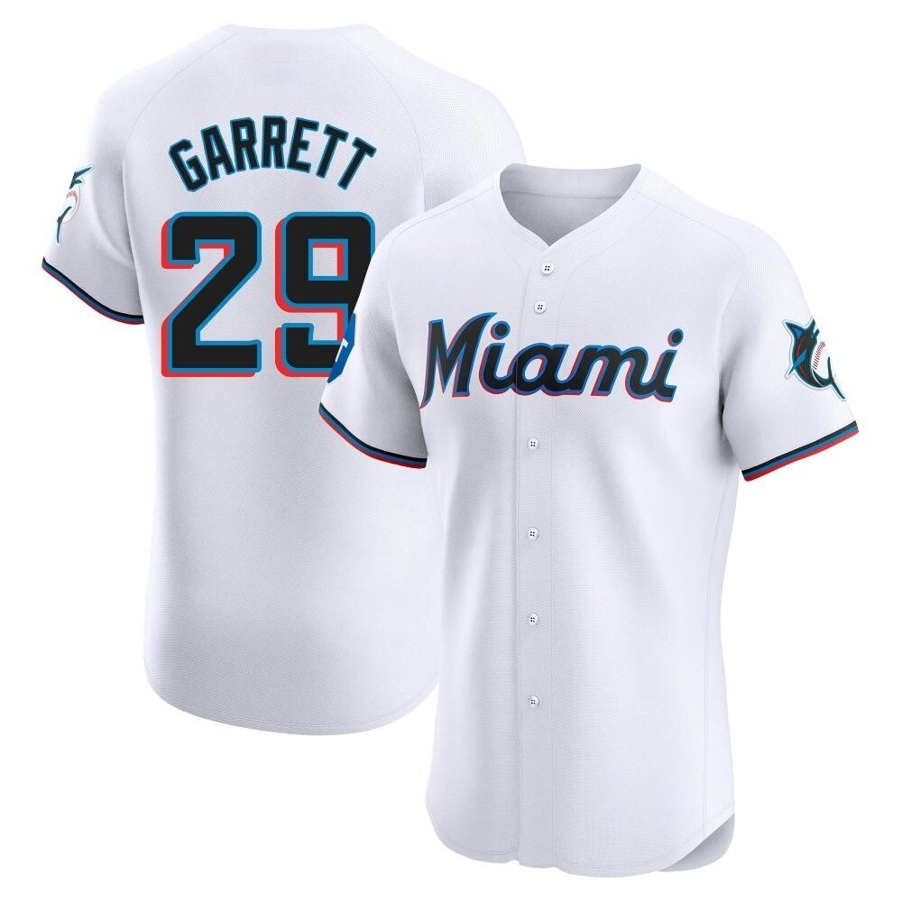 Elite Miami Marlins Braxton Garrett Home Patch Jersey - White Elite Miami Marlins Braxton Garrett Home Patch Jersey - White