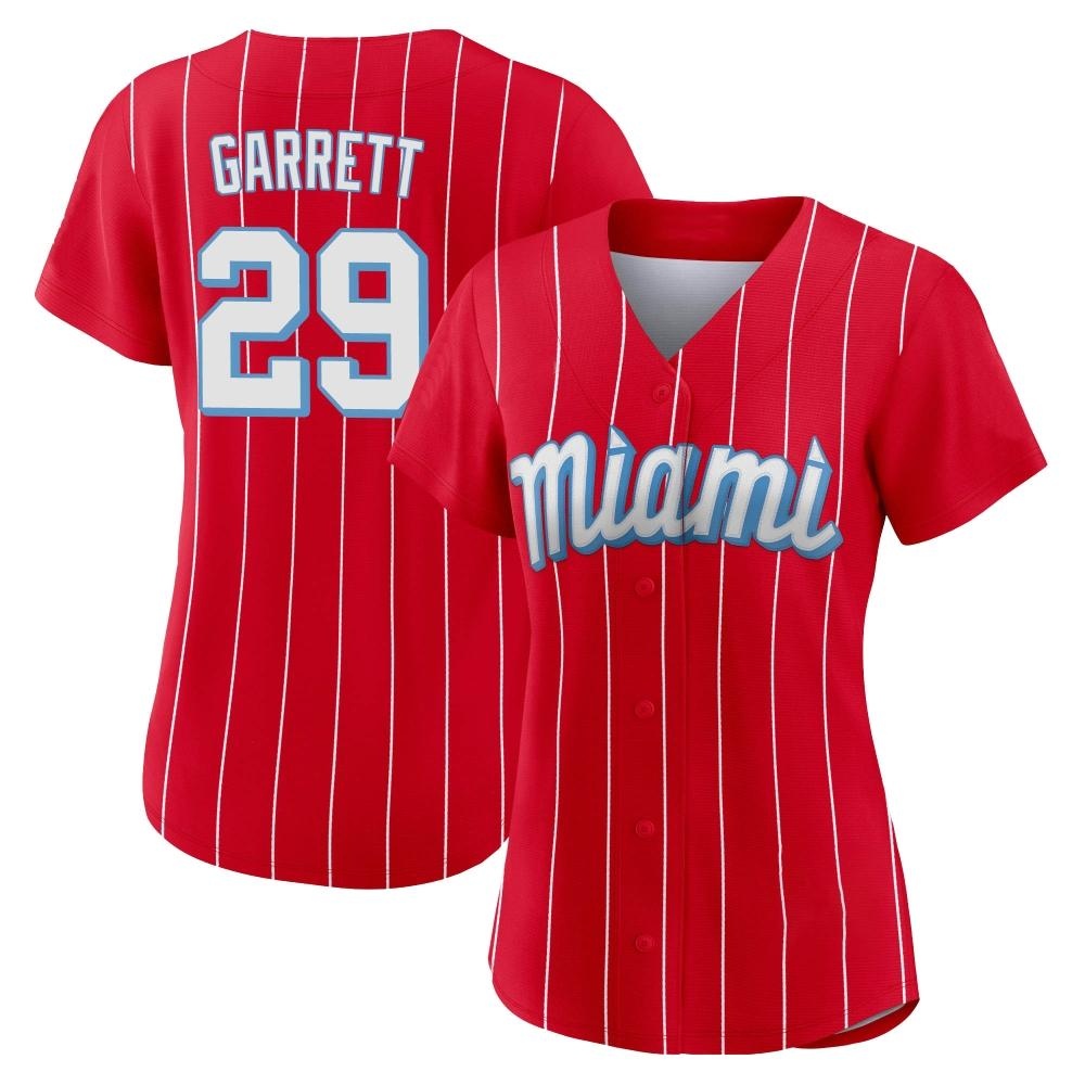 Women's Authentic Miami Marlins Braxton Garrett 2021 City Connect Jersey - Red Women's Authentic Miami Marlins Braxton Garrett 2021 City Connect Jersey - Red