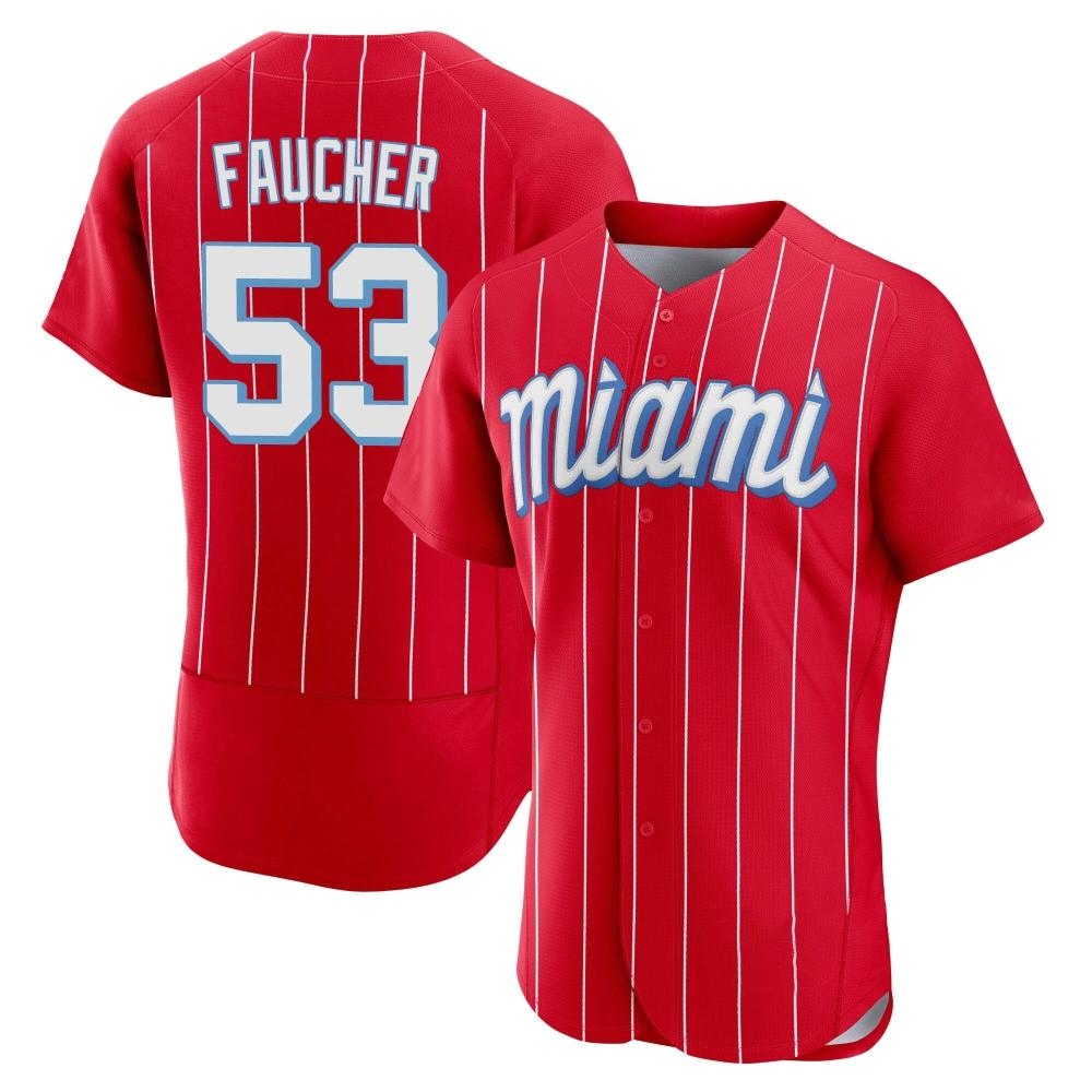 Authentic Miami Marlins Calvin Faucher 2021 City Connect Jersey - Red Authentic Miami Marlins Calvin Faucher 2021 City Connect Jersey - Red
