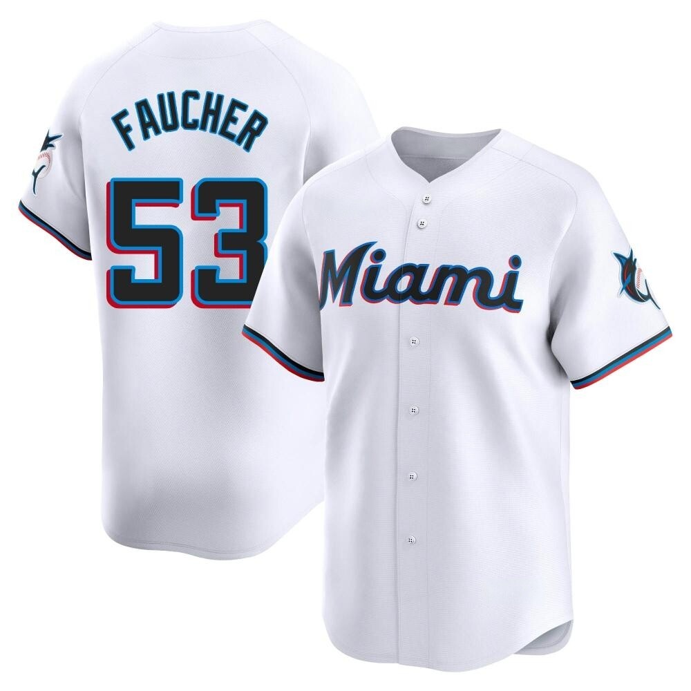 Limited Miami Marlins Calvin Faucher Home Jersey - White Limited Miami Marlins Calvin Faucher Home Jersey - White