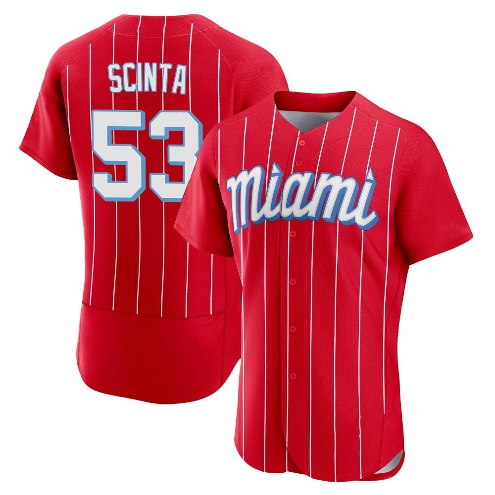 Authentic Miami Marlins Chris Scinta 2021 City Connect Jersey - Red Authentic Miami Marlins Chris Scinta 2021 City Connect Jersey - Red