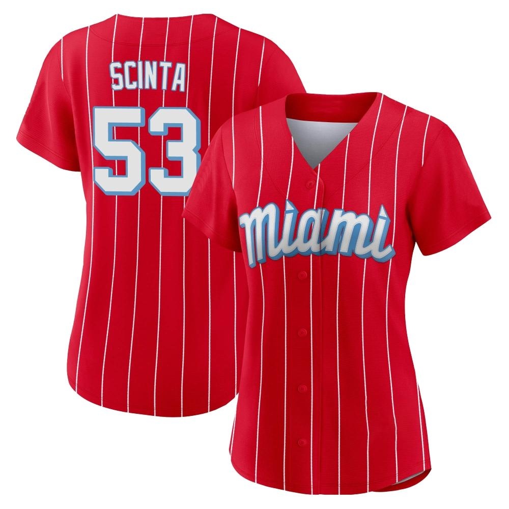 Women's Authentic Miami Marlins Chris Scinta 2021 City Connect Jersey - Red Women's Authentic Miami Marlins Chris Scinta 2021 City Connect Jersey - Red
