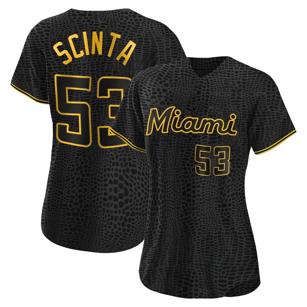 Women's Authentic Miami Marlins Chris Scinta Snake Skin City Jersey - Black Women's Authentic Miami Marlins Chris Scinta Snake Skin City Jersey - Black
