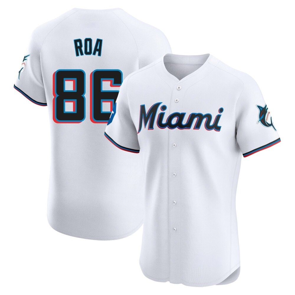 Elite Miami Marlins Christian Roa Home Patch Jersey - White Elite Miami Marlins Christian Roa Home Patch Jersey - White