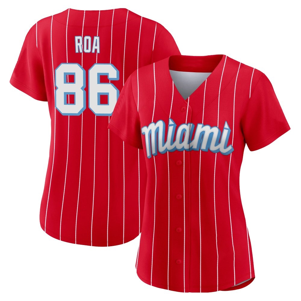 Women's Authentic Miami Marlins Christian Roa 2021 City Connect Jersey - Red Women's Authentic Miami Marlins Christian Roa 2021 City Connect Jersey - Red