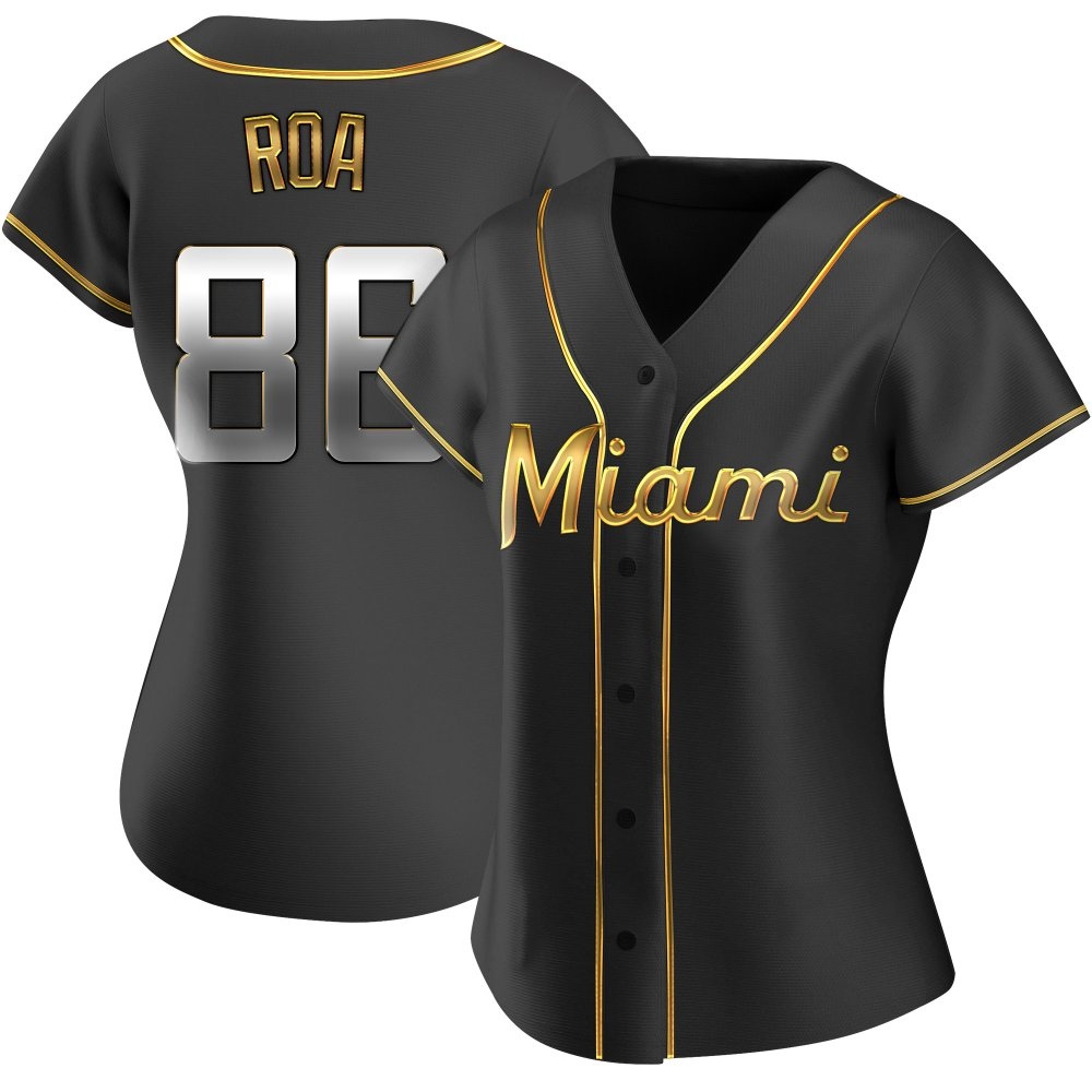 Women's Replica Miami Marlins Christian Roa Alternate Jersey - Black Golden Women's Replica Miami Marlins Christian Roa Alternate Jersey - Black Golden