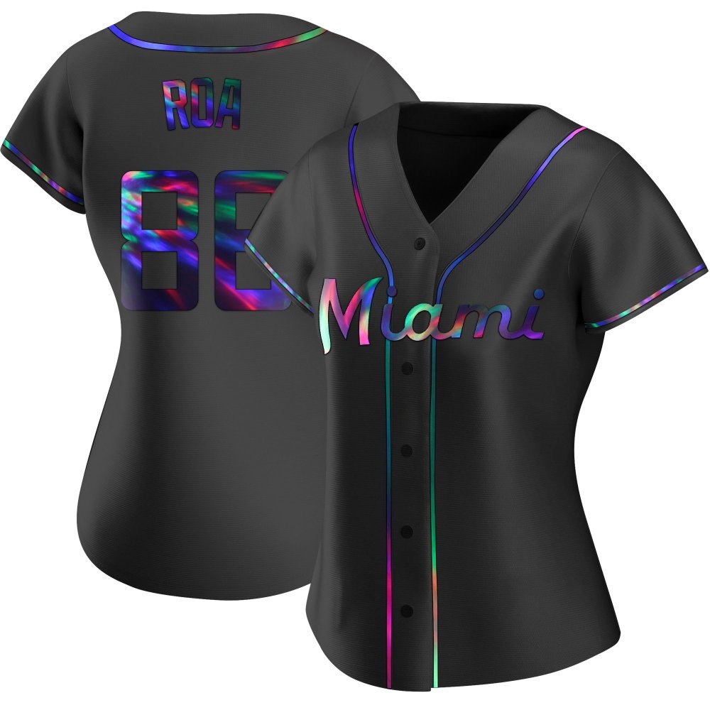 Women's Replica Miami Marlins Christian Roa Alternate Jersey - Black Holographic Women's Replica Miami Marlins Christian Roa Alternate Jersey - Black Holographic