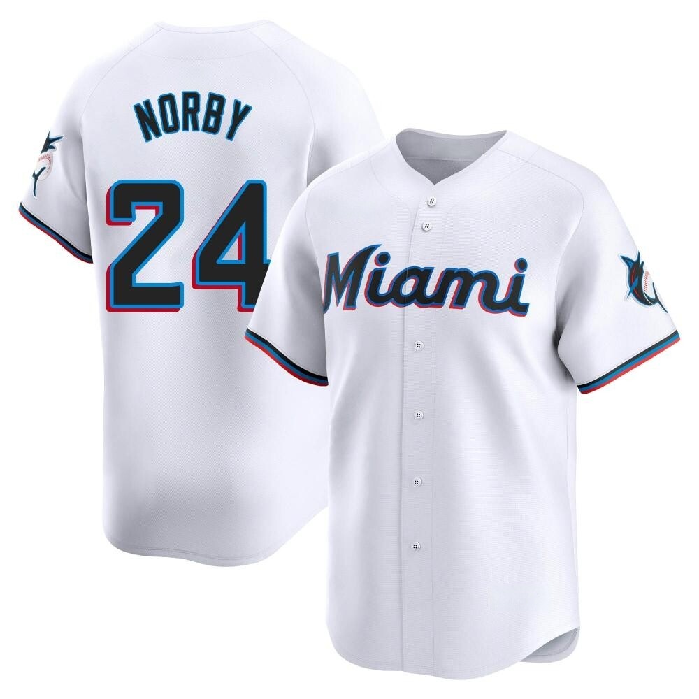 Limited Miami Marlins Connor Norby Home Jersey - White Limited Miami Marlins Connor Norby Home Jersey - White