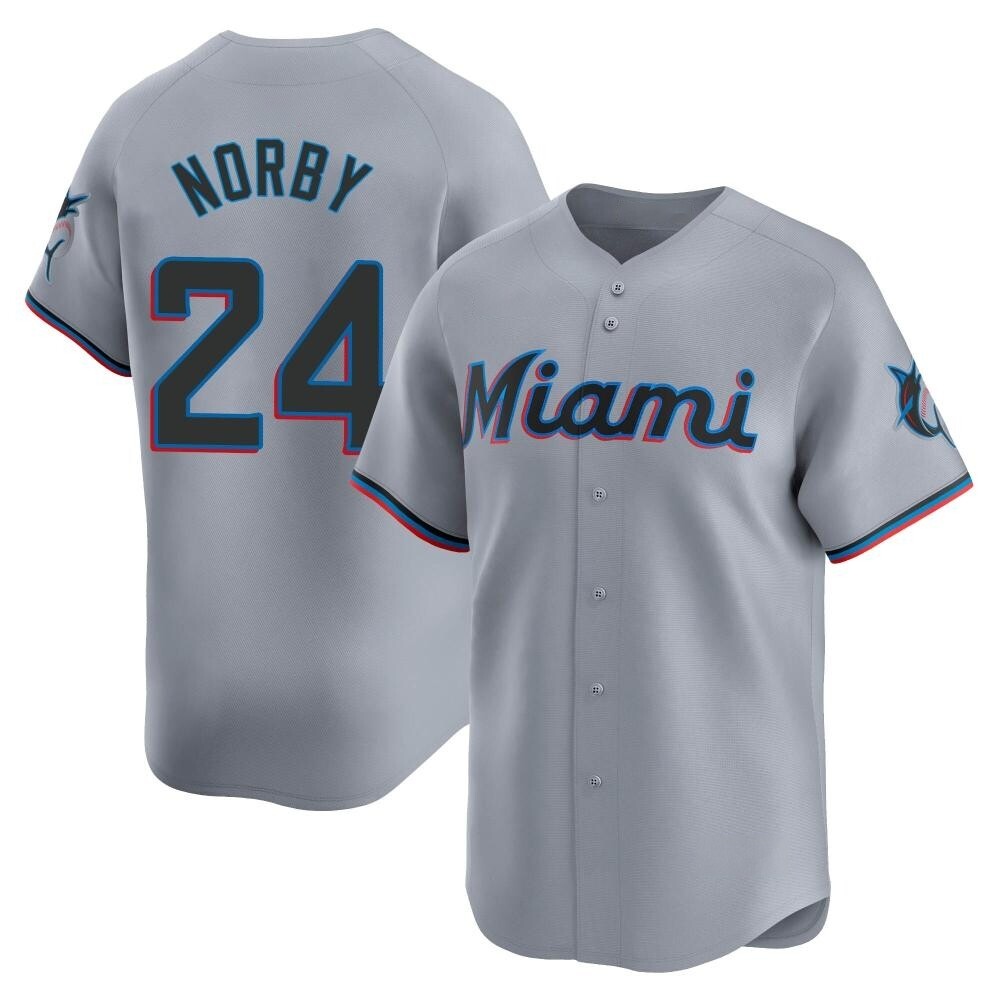 Limited Miami Marlins Connor Norby Road Jersey - Gray Limited Miami Marlins Connor Norby Road Jersey - Gray