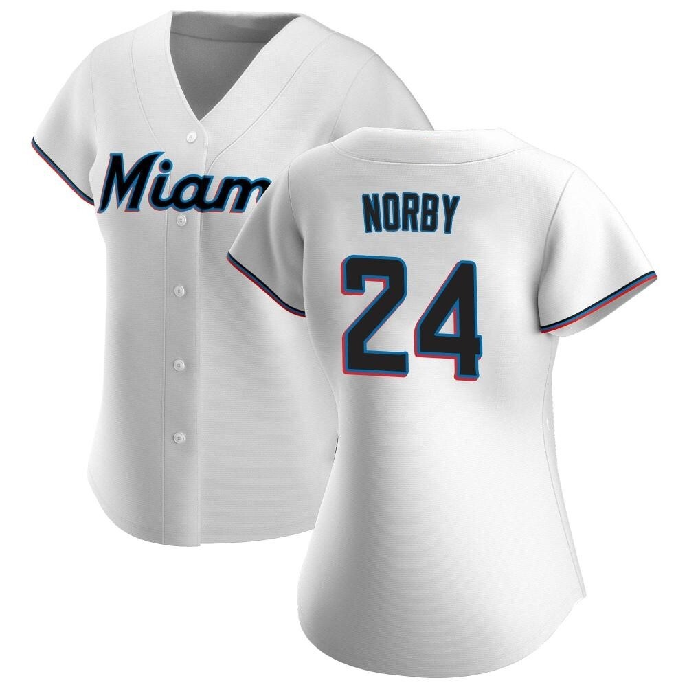 Women's Authentic Miami Marlins Connor Norby Home Jersey - White Women's Authentic Miami Marlins Connor Norby Home Jersey - White