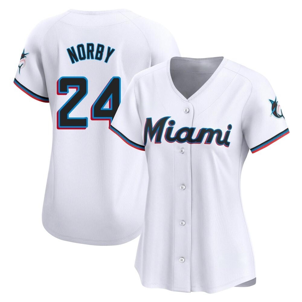 Women's Limited Miami Marlins Connor Norby Home Jersey - White Women's Limited Miami Marlins Connor Norby Home Jersey - White