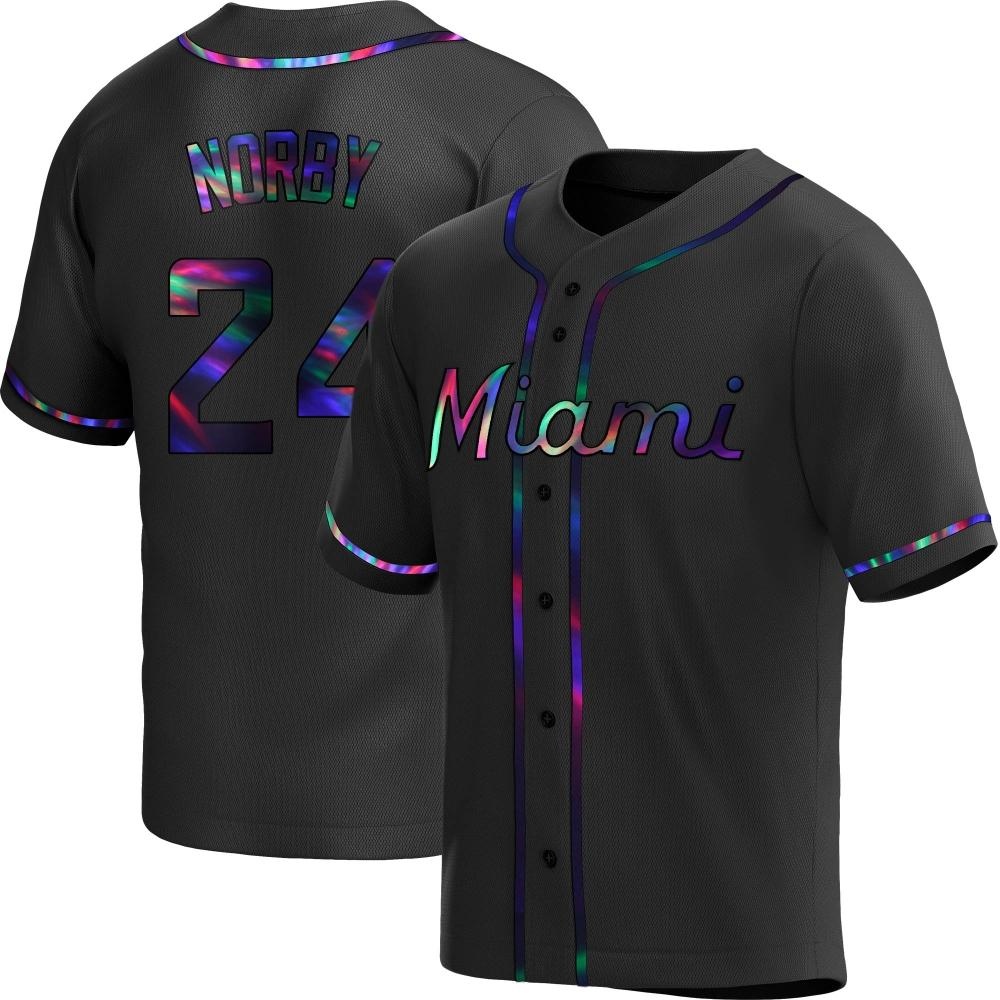 Youth Replica Miami Marlins Connor Norby Alternate Jersey - Black Holographic Youth Replica Miami Marlins Connor Norby Alternate Jersey - Black Holographic