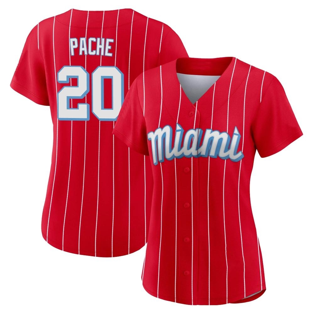 Women's Authentic Miami Marlins Cristian Pache 2021 City Connect Jersey - Red Women's Authentic Miami Marlins Cristian Pache 2021 City Connect Jersey - Red