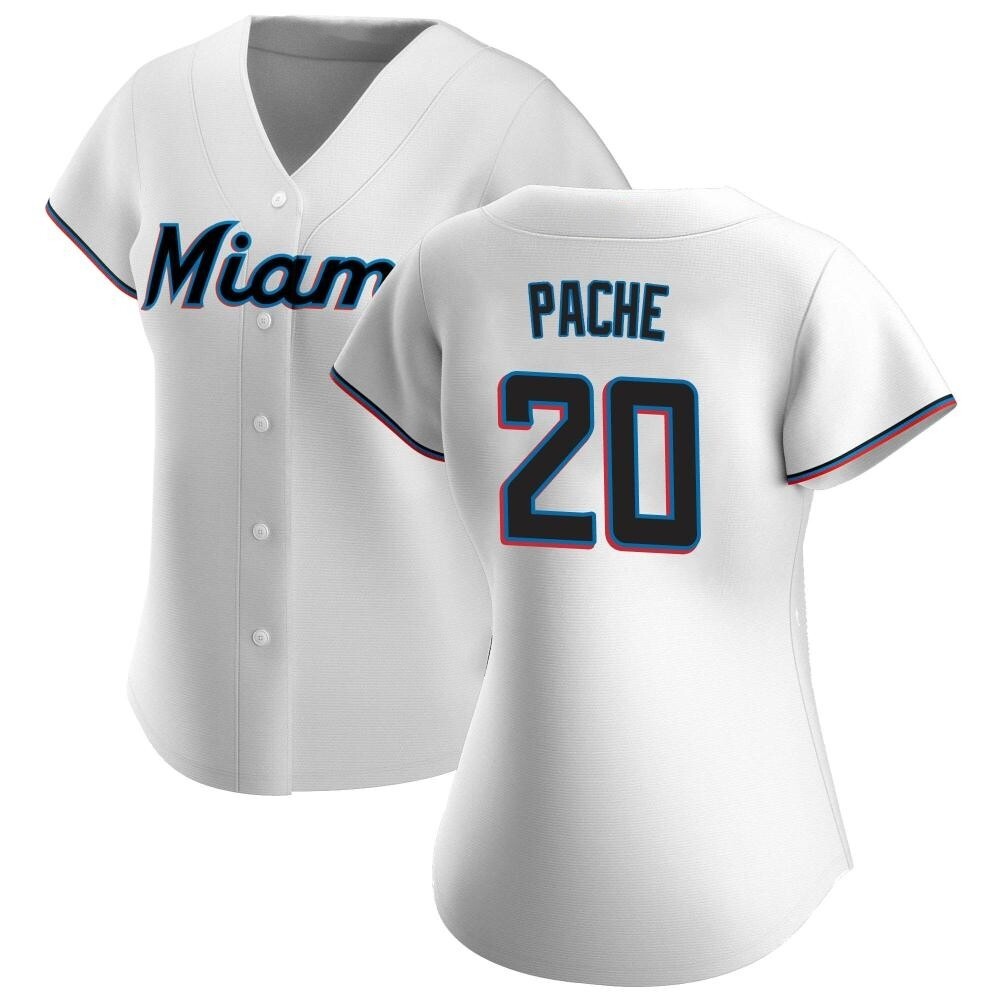 Women's Authentic Miami Marlins Cristian Pache Home Jersey - White Women's Authentic Miami Marlins Cristian Pache Home Jersey - White