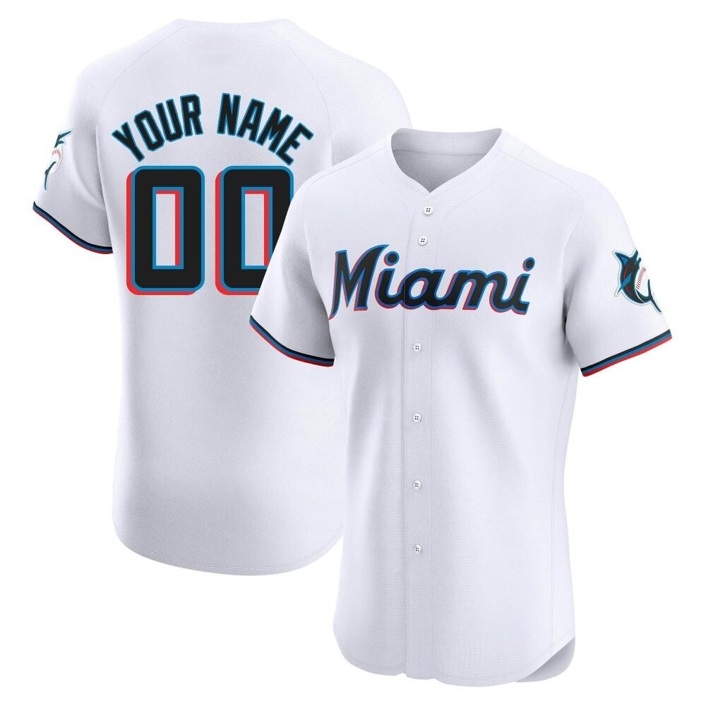 Elite Miami Marlins Custom Home Jersey - White Elite Miami Marlins Custom Home Jersey - White