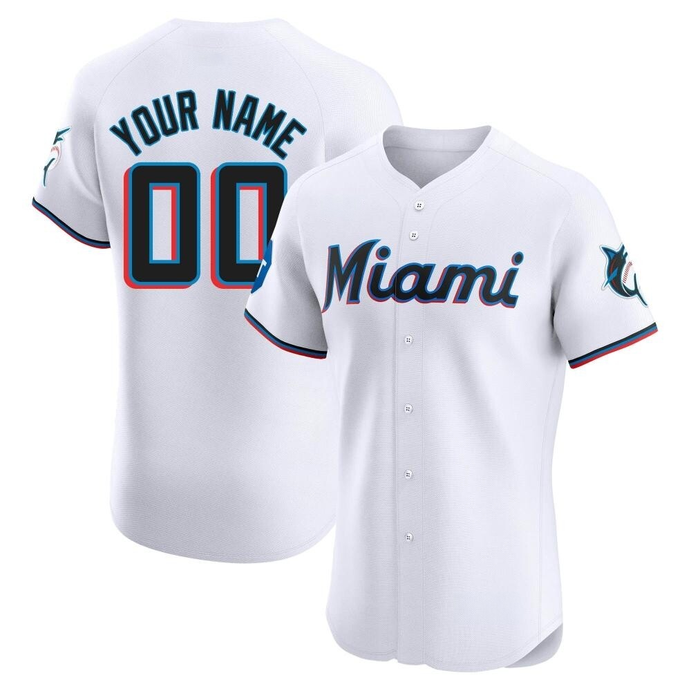 Elite Miami Marlins Custom Home Patch Jersey - White Elite Miami Marlins Custom Home Patch Jersey - White