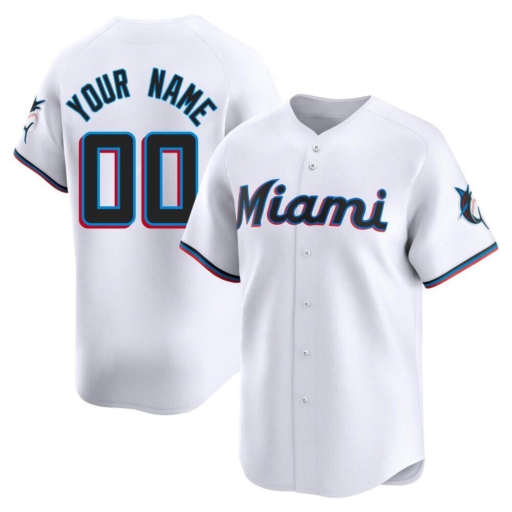 Limited Miami Marlins Custom Home Jersey - White Limited Miami Marlins Custom Home Jersey - White