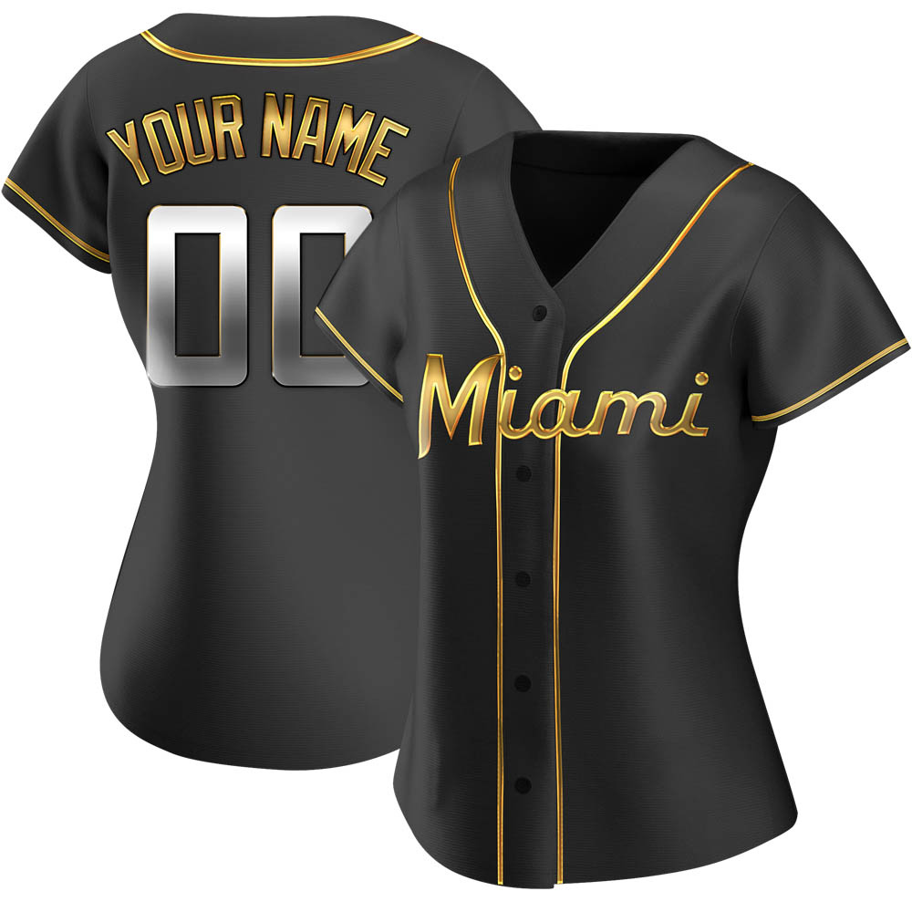 Women's Replica Miami Marlins Custom Alternate Jersey - Black Golden Women's Replica Miami Marlins Custom Alternate Jersey - Black Golden