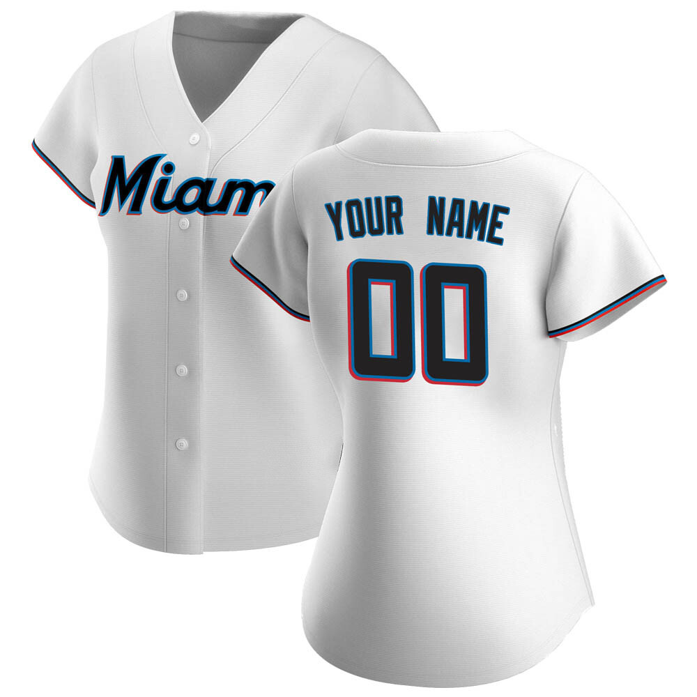 Women's Replica Miami Marlins Custom Home Jersey - White Women's Replica Miami Marlins Custom Home Jersey - White