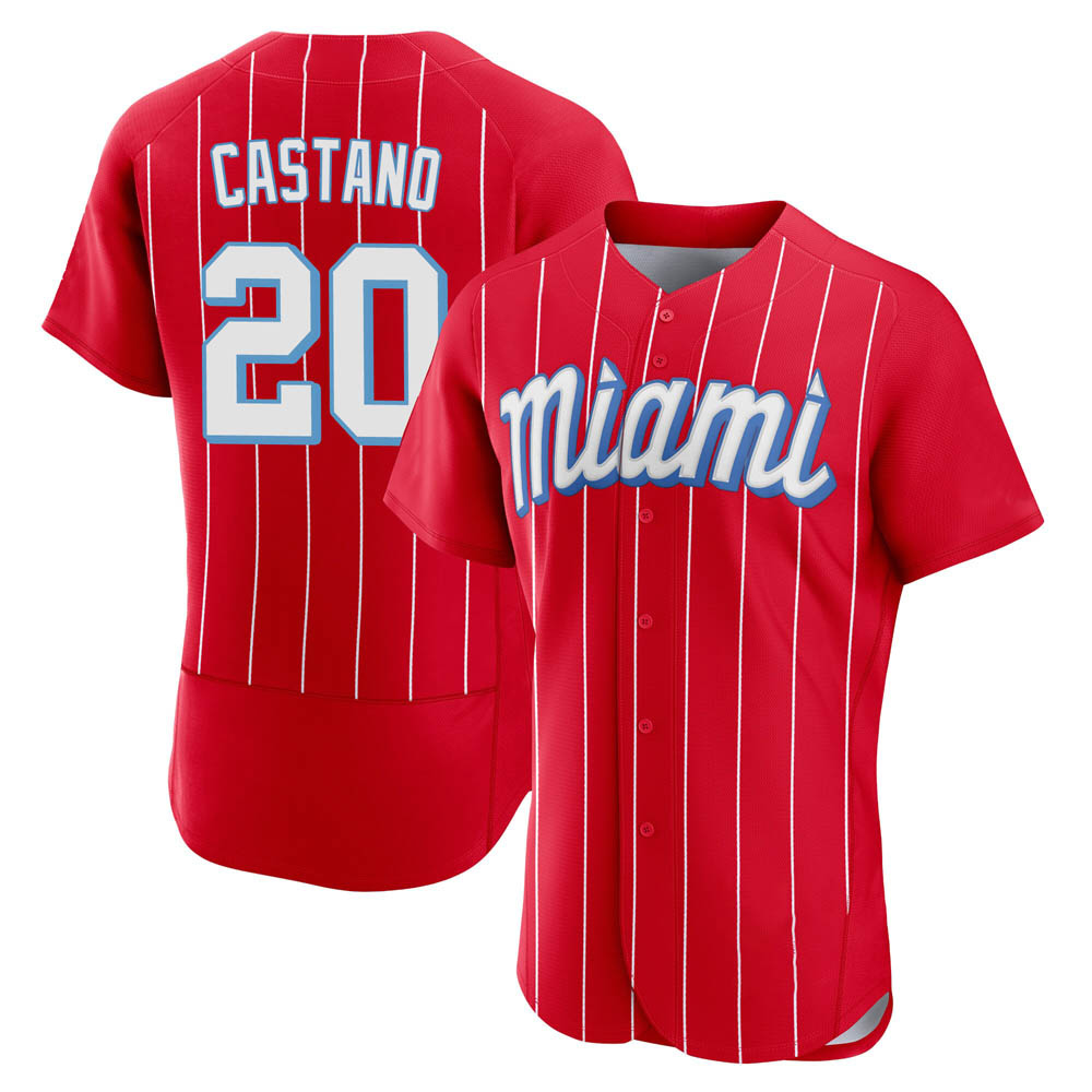 Authentic Miami Marlins Daniel Castano 2021 City Connect Jersey - Red Authentic Miami Marlins Daniel Castano 2021 City Connect Jersey - Red
