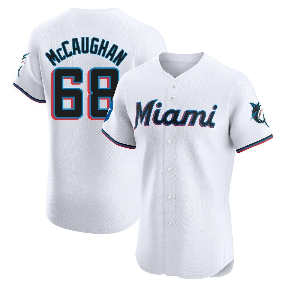 Elite Miami Marlins Darren McCaughan Home Patch Jersey - White Elite Miami Marlins Darren McCaughan Home Patch Jersey - White