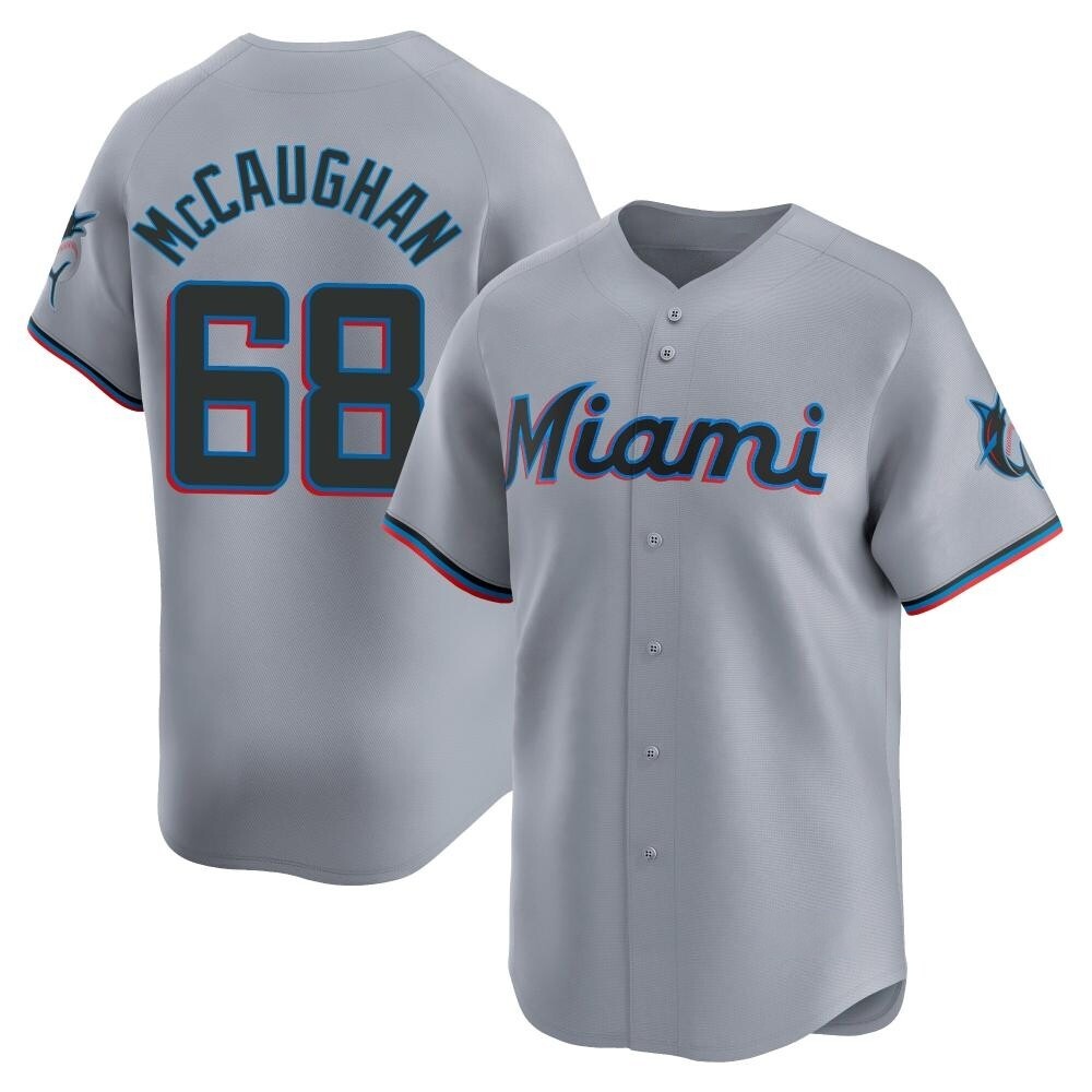 Limited Miami Marlins Darren McCaughan Road Jersey - Gray Limited Miami Marlins Darren McCaughan Road Jersey - Gray