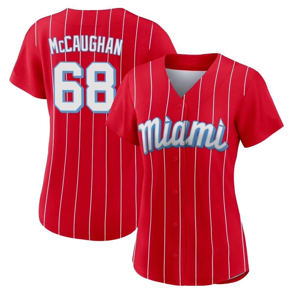 Women's Replica Miami Marlins Darren McCaughan 2021 City Connect Jersey - Red Women's Replica Miami Marlins Darren McCaughan 2021 City Connect Jersey - Red
