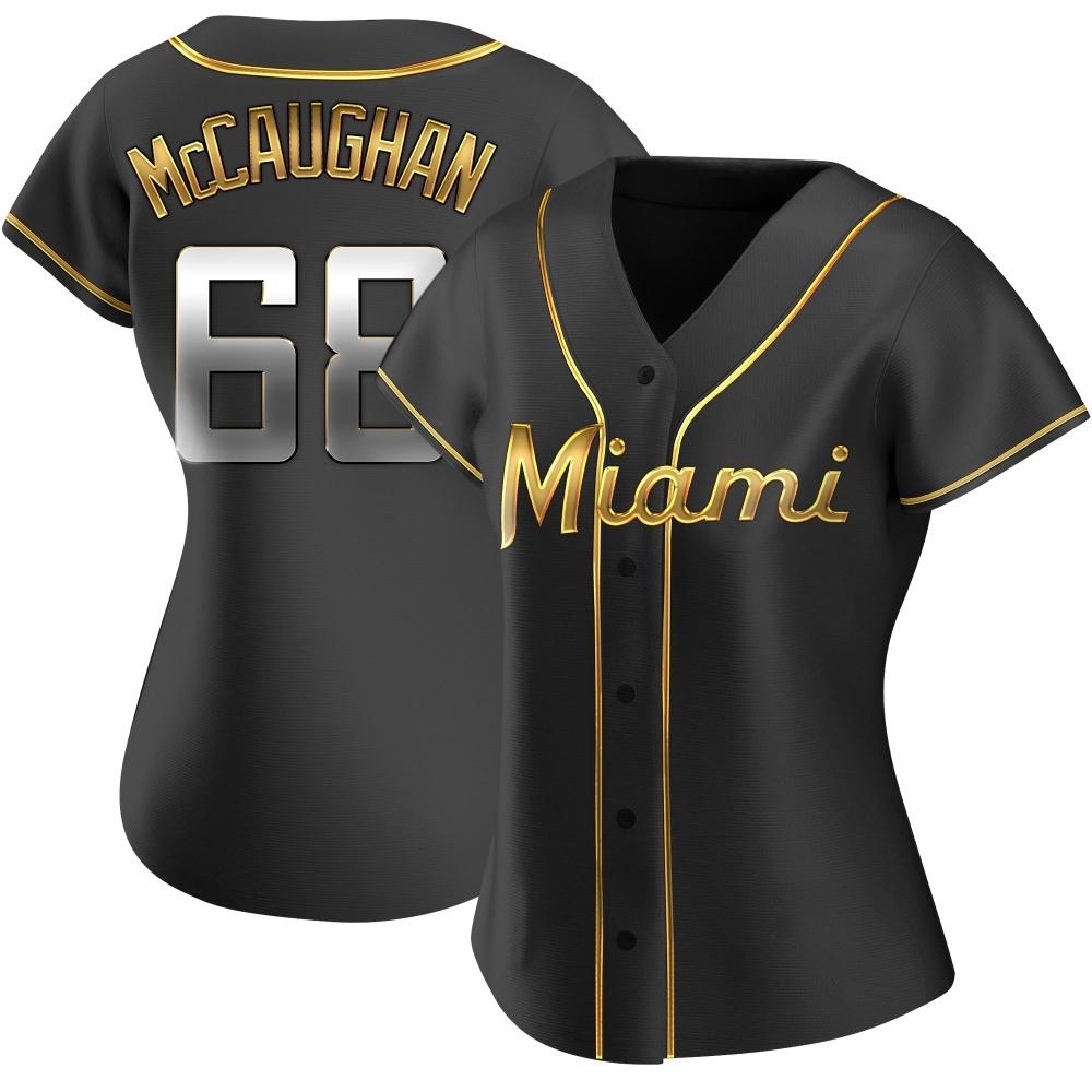 Women's Replica Miami Marlins Darren McCaughan Alternate Jersey - Black Golden Women's Replica Miami Marlins Darren McCaughan Alternate Jersey - Black Golden