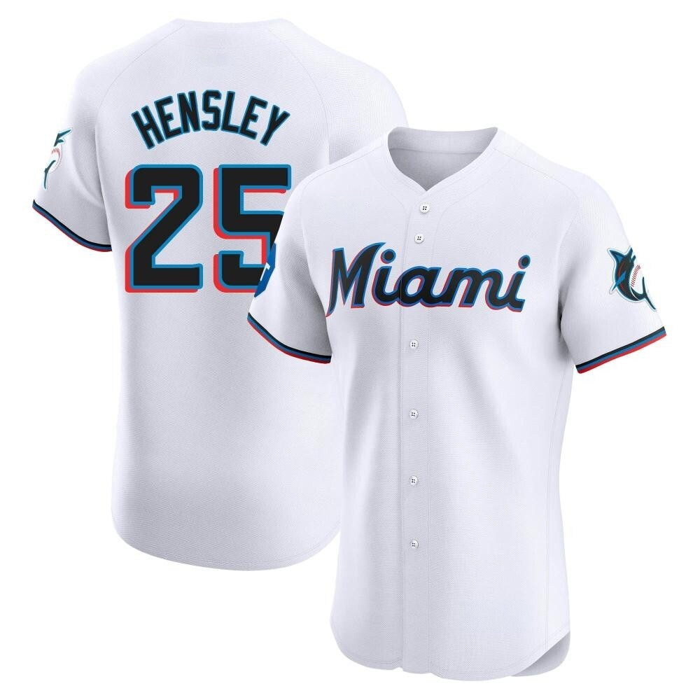 Elite Miami Marlins David Hensley Home Patch Jersey - White Elite Miami Marlins David Hensley Home Patch Jersey - White