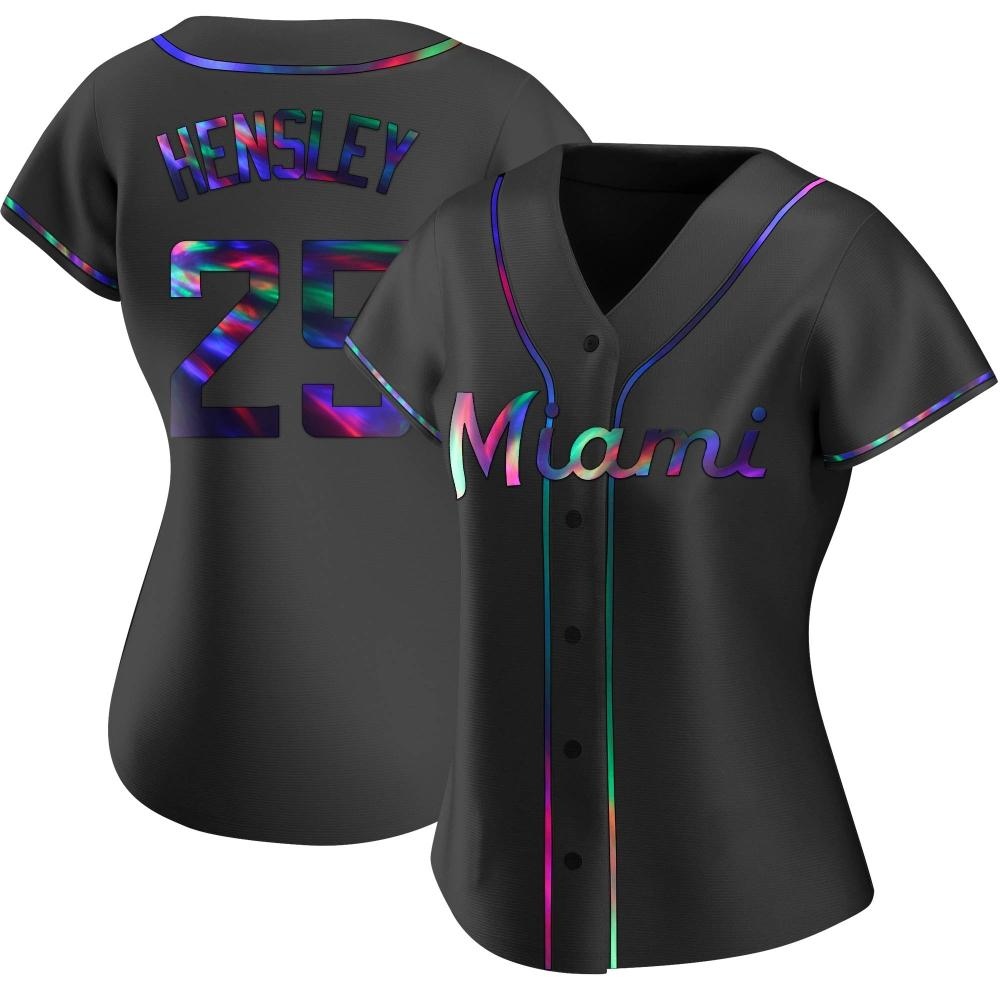 Women's Replica Miami Marlins David Hensley Alternate Jersey - Black Holographic Women's Replica Miami Marlins David Hensley Alternate Jersey - Black Holographic