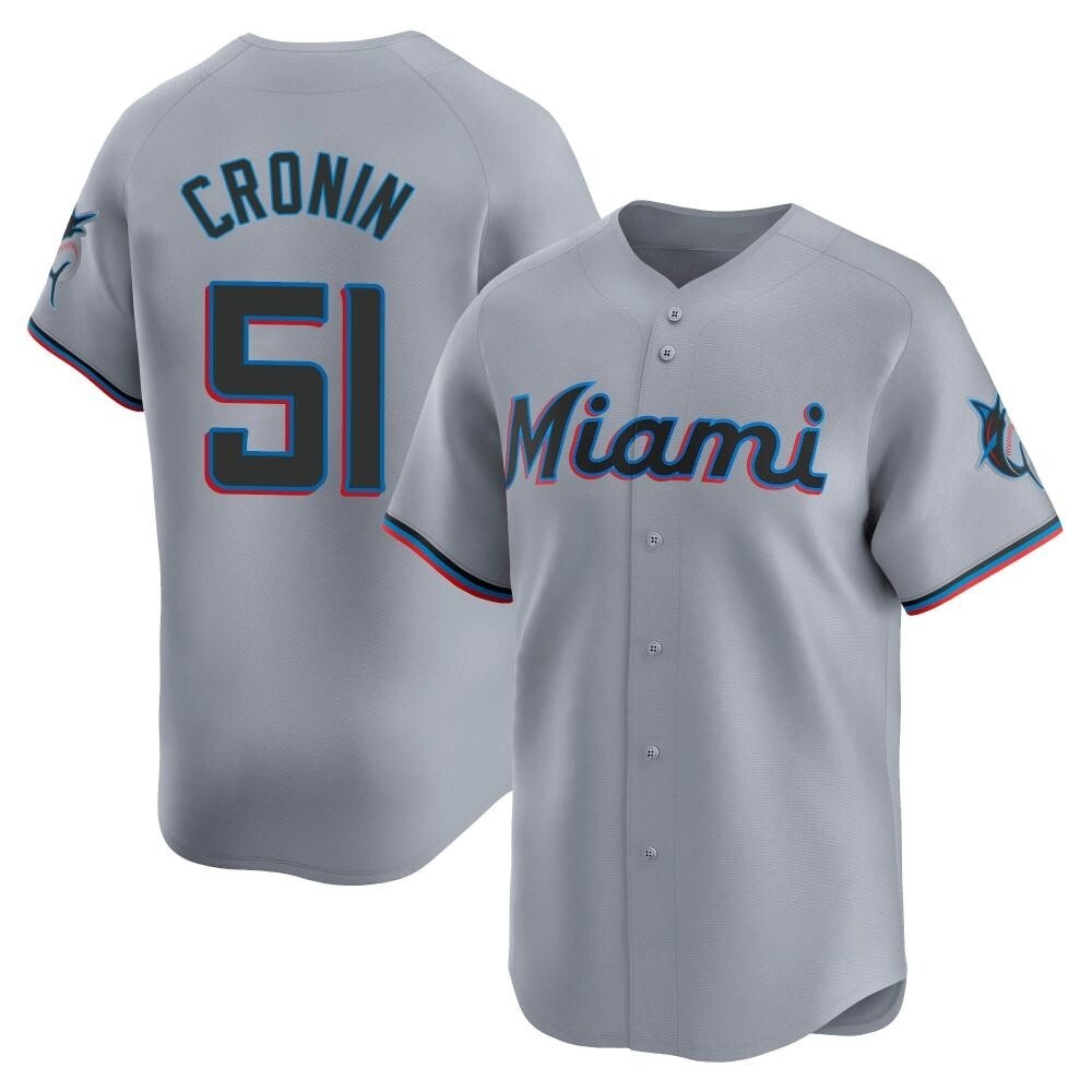 Limited Miami Marlins Declan Cronin Road Jersey - Gray Limited Miami Marlins Declan Cronin Road Jersey - Gray