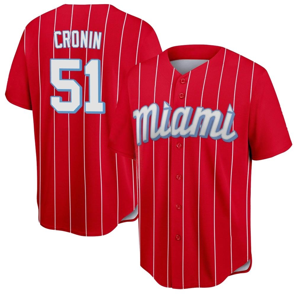 Youth Replica Miami Marlins Declan Cronin 2021 City Connect Jersey - Red Youth Replica Miami Marlins Declan Cronin 2021 City Connect Jersey - Red