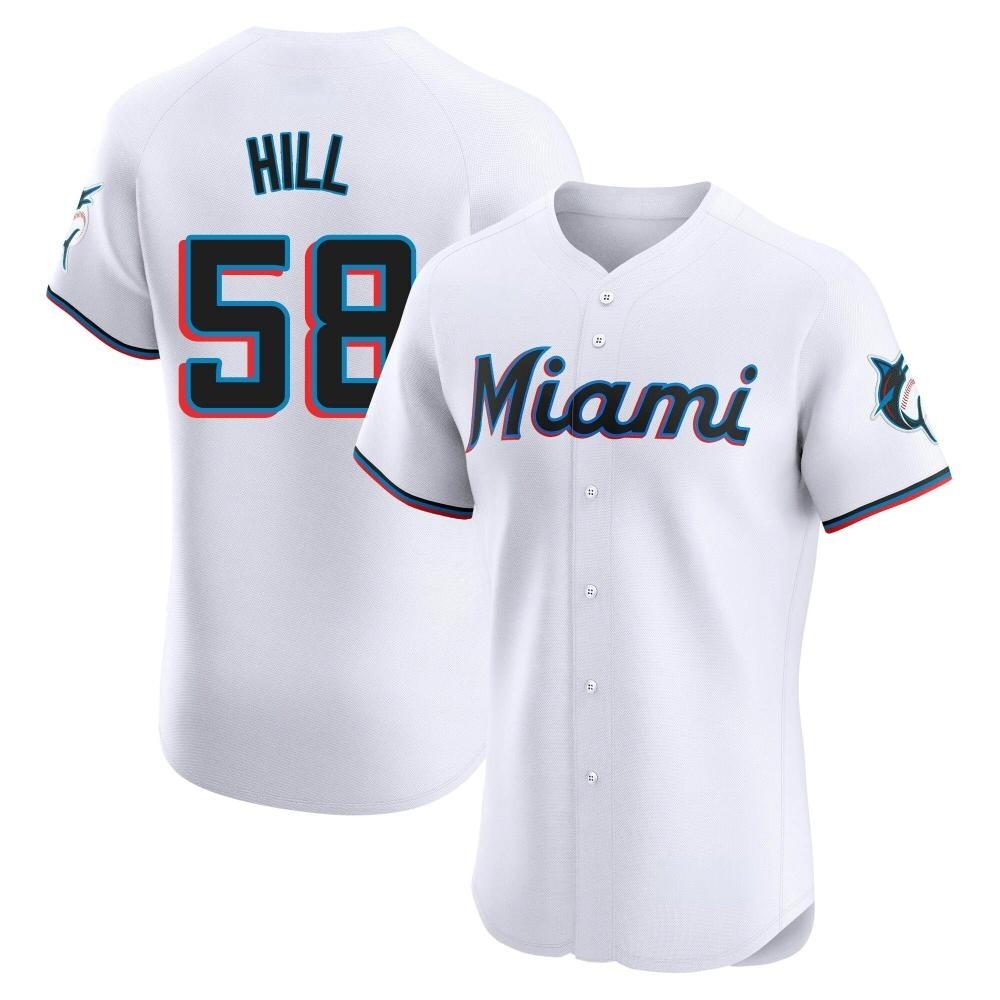 Elite Miami Marlins Derek Hill Home Jersey - White Elite Miami Marlins Derek Hill Home Jersey - White