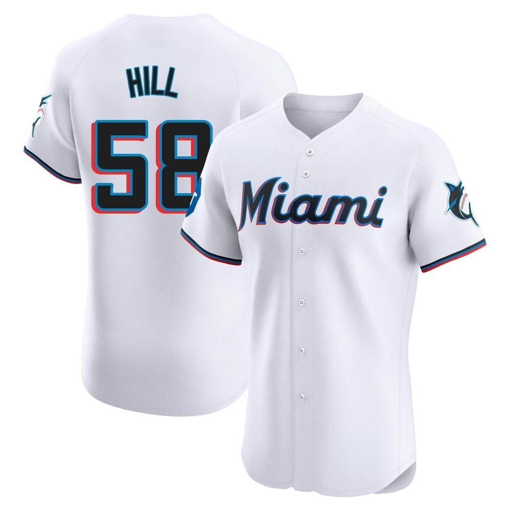 Elite Miami Marlins Derek Hill Home Patch Jersey - White Elite Miami Marlins Derek Hill Home Patch Jersey - White