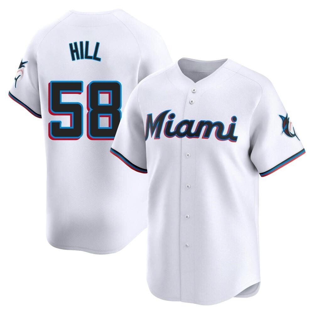 Limited Miami Marlins Derek Hill Home Jersey - White Limited Miami Marlins Derek Hill Home Jersey - White
