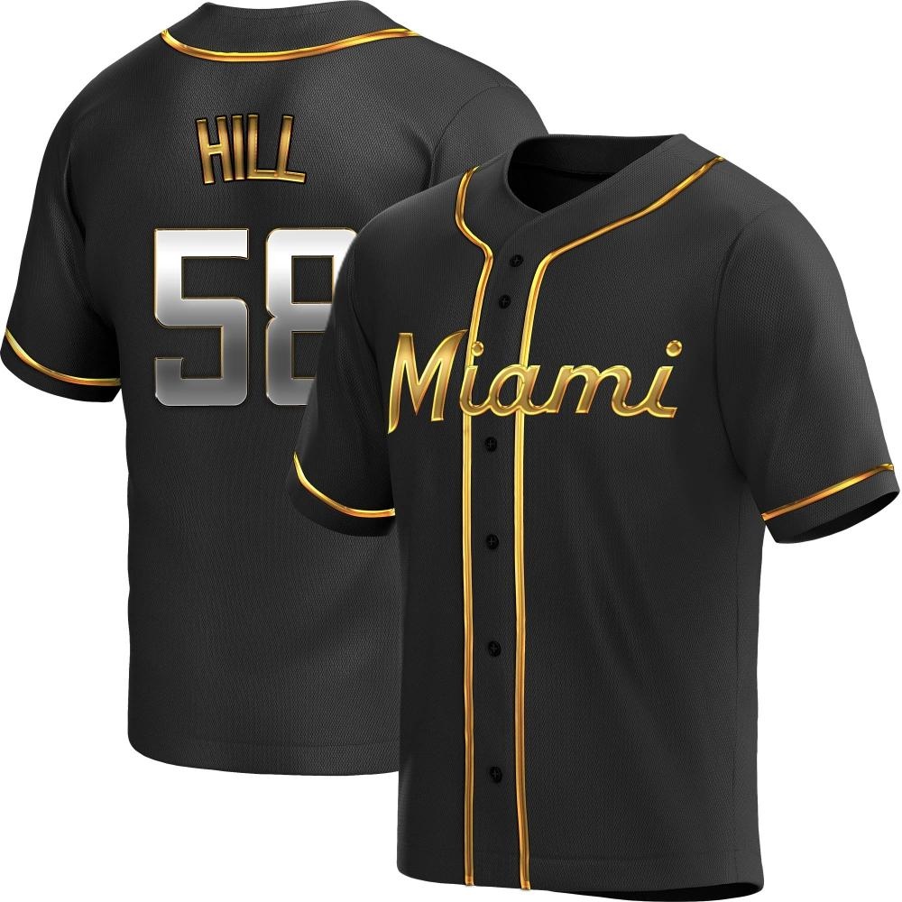 Replica Miami Marlins Derek Hill Alternate Jersey - Black Golden Replica Miami Marlins Derek Hill Alternate Jersey - Black Golden