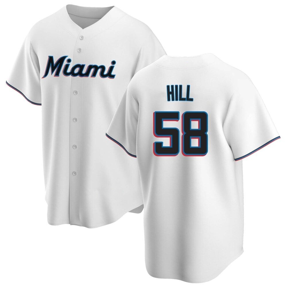 Replica Miami Marlins Derek Hill Home Jersey - White Replica Miami Marlins Derek Hill Home Jersey - White